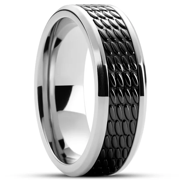 prix de gros Lucleon Hyperan | Anneau Argenté En Titane Avec Motif Ovale Noir – 8 Mm 1