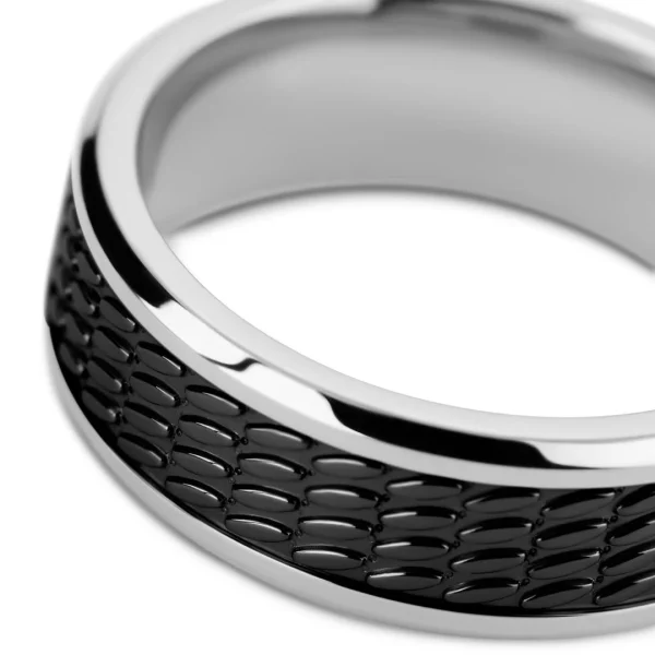 prix de gros Lucleon Hyperan | Anneau Argenté En Titane Avec Motif Ovale Noir – 8 Mm 4