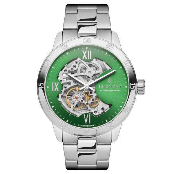 Seizmont Dante II | Montre Squelette Argentée à Cadran Vert Top ventes 1