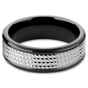 Lucleon Hyperan | Anneau Noir En Titane Avec Motif Diamant Argenté – 8 Mm boutiqued pas cher 8
