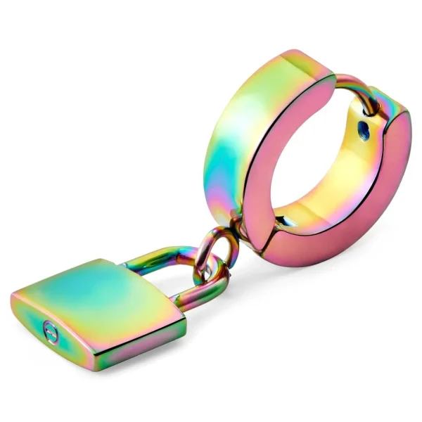 Otsu Boucle D’oreille Floyd Arc-en-ciel Avec Pendentif Cadenas Nouveau 1