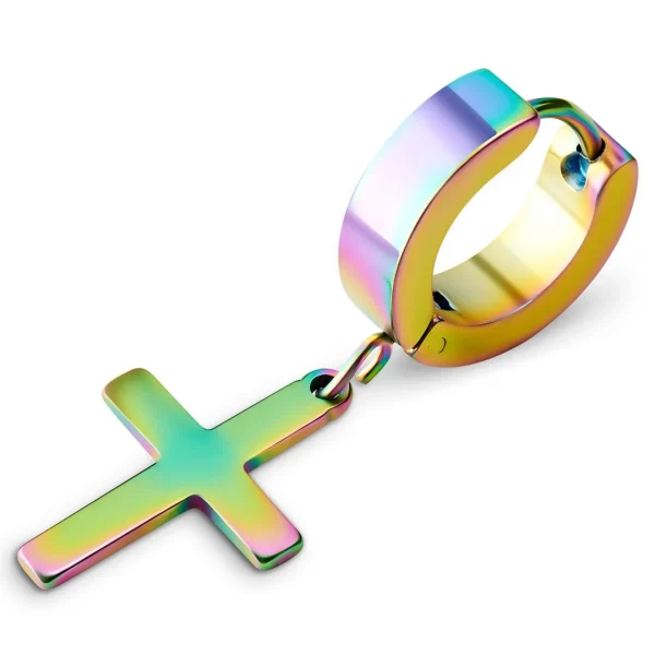 Lucleon Boucle D’oreille Créole Arc-en-ciel à Pendentif Croix Livraison Standard/Rapide 1
