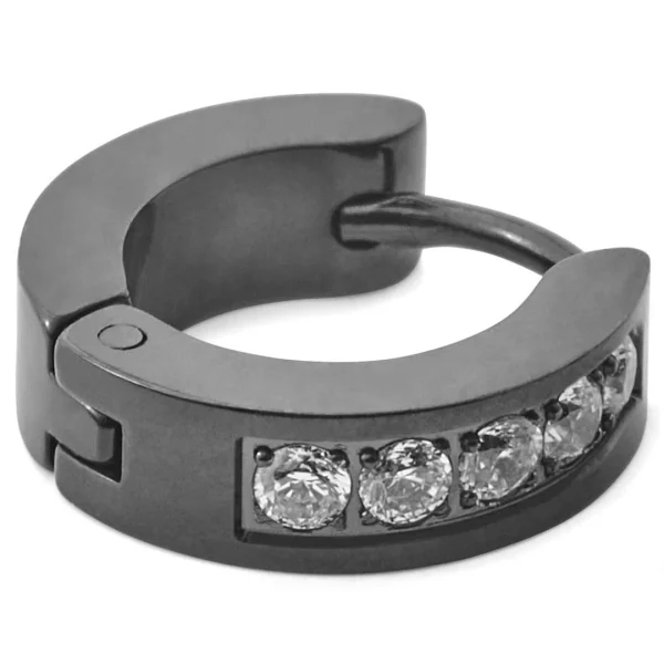 Lucleon Boucle D’oreille Noire Floyd à Zircones grand choix 1