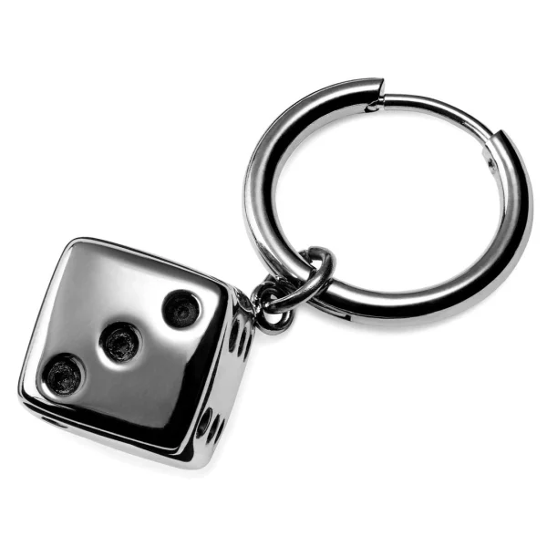 prix abordable Lucleon Boucle D’oreille En Acier Argenté Avec Pendentif Dé 4