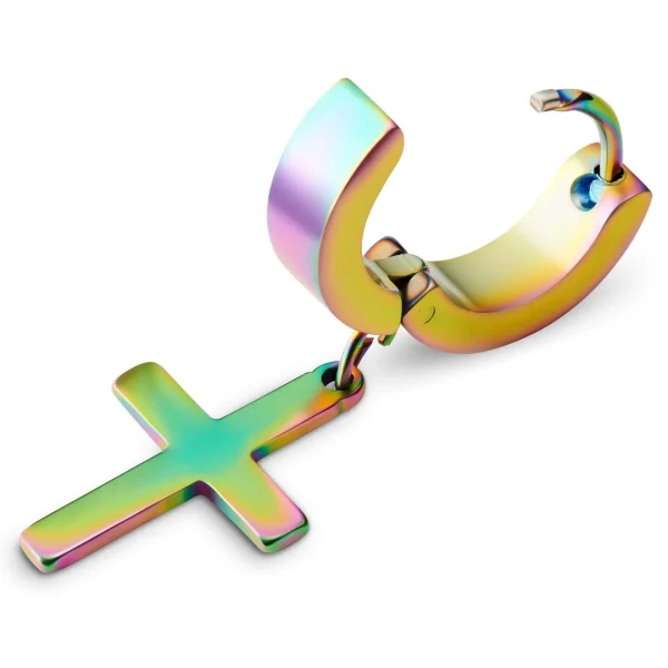 Lucleon Boucle D’oreille Créole Arc-en-ciel à Pendentif Croix Livraison Standard/Rapide 3