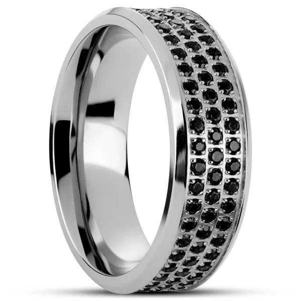 Lucleon Hyperan | Anneau Argenté En Titane Avec Zircones Noires – 8 Mm Pas Cher soldes France 1