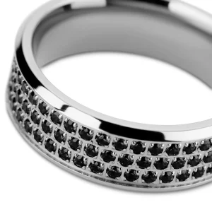 Lucleon Hyperan | Anneau Argenté En Titane Avec Zircones Noires – 8 Mm Pas Cher soldes France 10