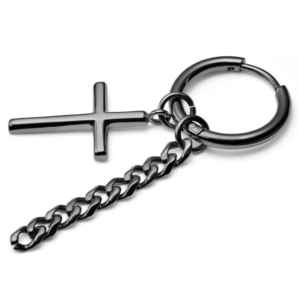 Top ventes Lucleon Boucle D’oreille En Acier Noir Avec Pendentifs Croix Et Chaîne 3