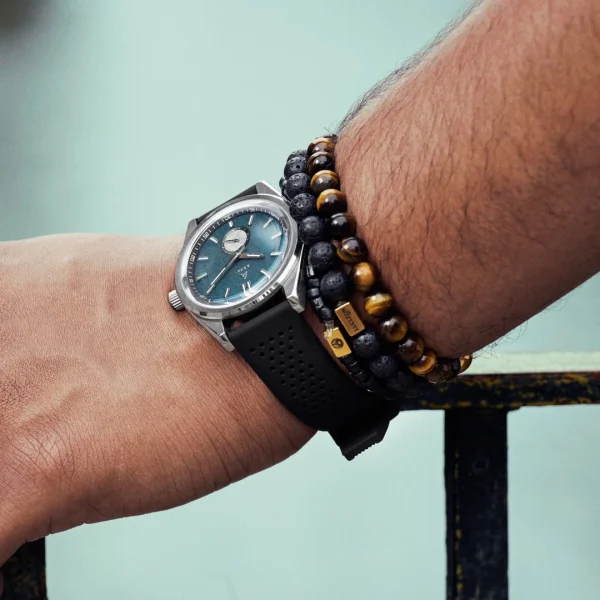 Arkai Mond | Montre Meteorite En Acier Inoxydable Argenté Et Bleu en vente 7