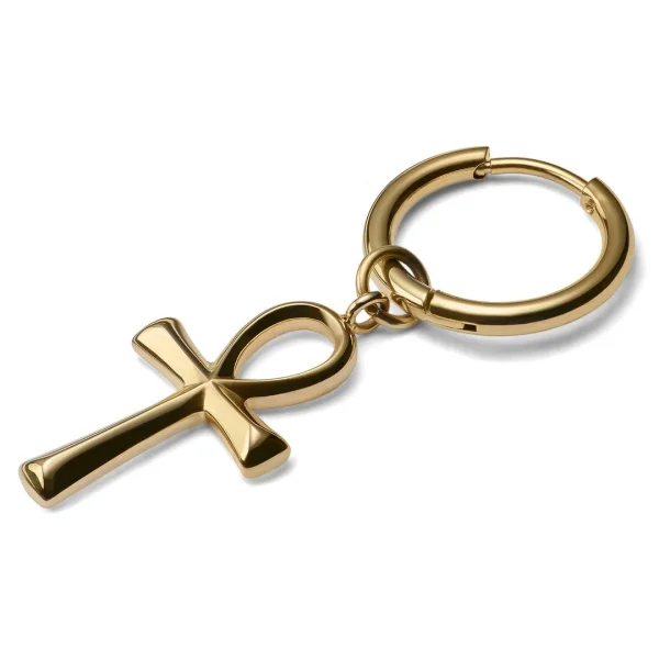 à prix d'occasion Lucleon Boucle D’oreille En Titane Doré Avec Pendentif Ankh 1