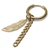 online boutique Lucleon Boucle D’oreille En Acier Doré Avec Pendentifs Plumes Et Chaîne 22