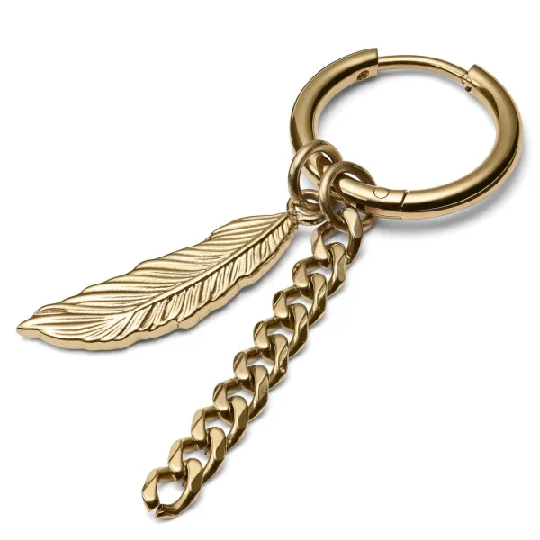online boutique Lucleon Boucle D’oreille En Acier Doré Avec Pendentifs Plumes Et Chaîne 1