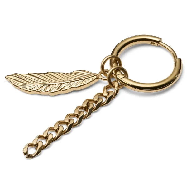 online boutique Lucleon Boucle D’oreille En Acier Doré Avec Pendentifs Plumes Et Chaîne 3