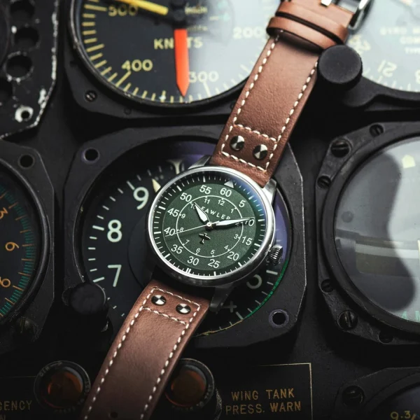 Fawler Apollo | Montre Aviateur En Acier Inoxydable Couleur Vert Et Argent shopping pas cher 7