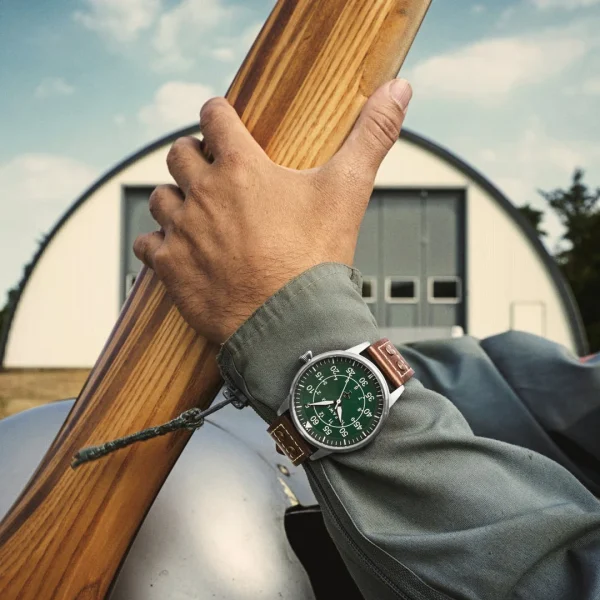 Fawler Apollo | Montre Aviateur En Acier Inoxydable Couleur Vert Et Argent shopping pas cher 4