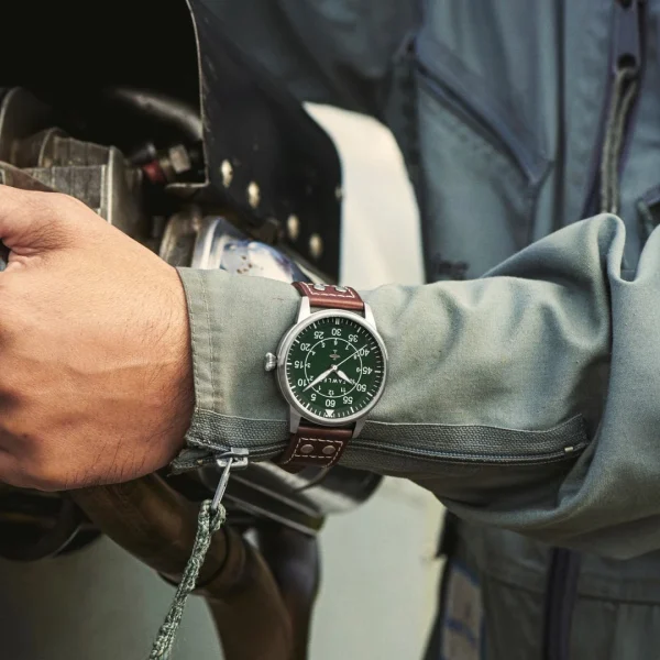 Fawler Apollo | Montre Aviateur En Acier Inoxydable Couleur Vert Et Argent shopping pas cher 3