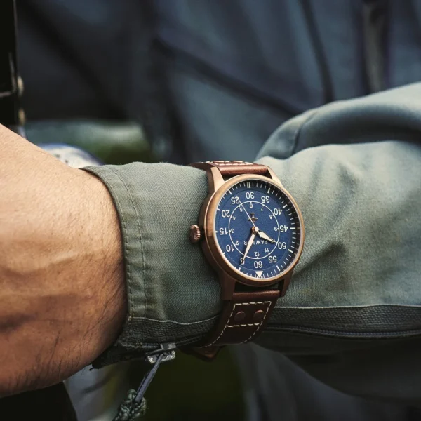 Achat Fawler Apollo | Montre Aviateur Bleue Et Cuivre En Acier Inoxydable 3