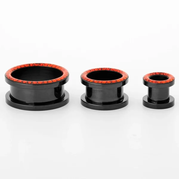 solde en ligne Fort Tempus Tunnel écarteur En Acier Avec Pierres Rouge 3