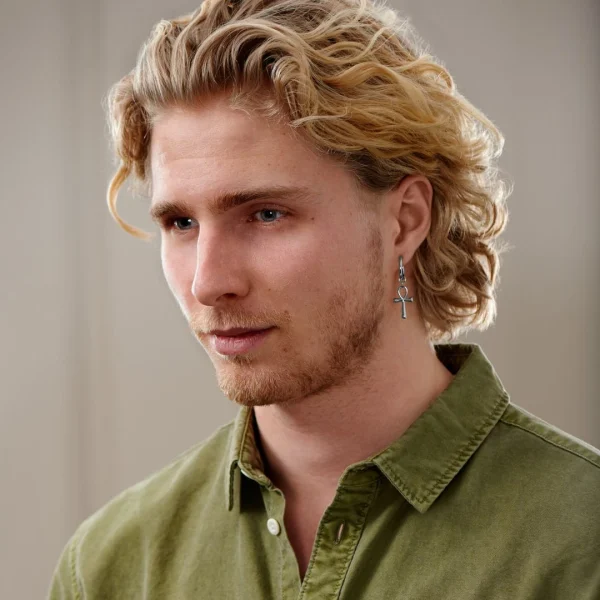 à prix d'occasion Lucleon Boucle D’oreille En Acier Argenté Avec Pendentif Ankh 4