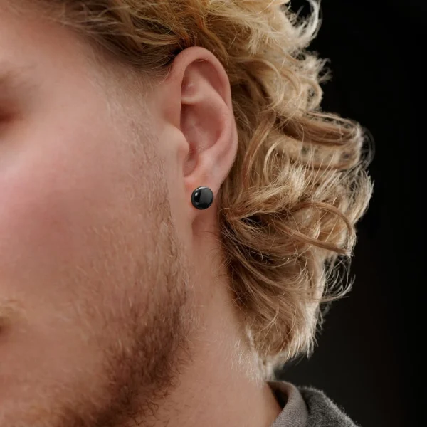 Boutique Lucleon Boucle D’oreille “bouton” En Acier Noir 8 Mm 4