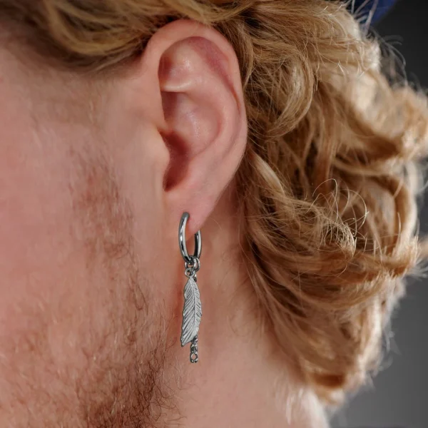Lucleon Boucle D’oreille En Acier Argenté Avec Pendentifs Plumes Et Chaîne meilleure qualité 4