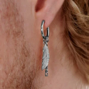 Lucleon Boucle D’oreille En Acier Argenté Avec Pendentifs Plumes Et Chaîne meilleure qualité 16