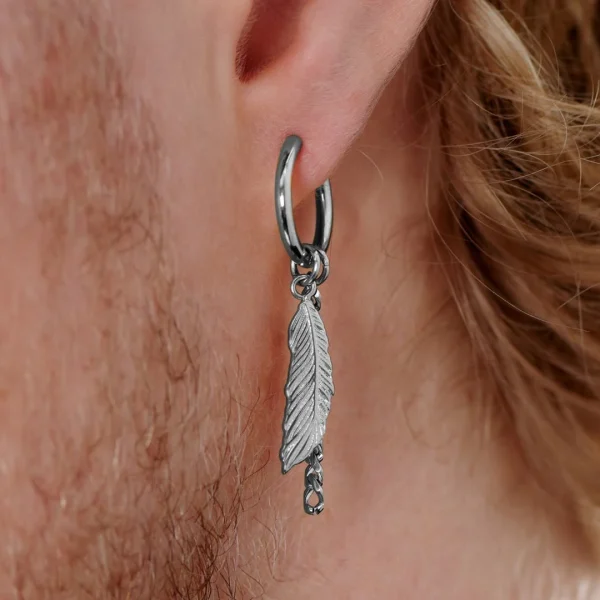 Lucleon Boucle D’oreille En Acier Argenté Avec Pendentifs Plumes Et Chaîne meilleure qualité 6