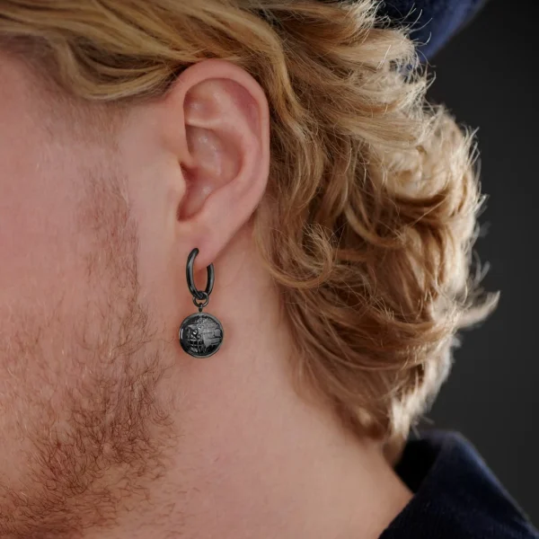 Lucleon Boucle D’oreille En Acier Noir Avec Pendentif Globe Terrestre prix abordable 3