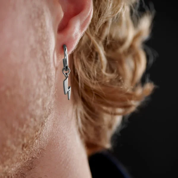 Lucleon Boucle D’oreille En Acier Argenté Avec Pendentif éclair à prix réduits 3