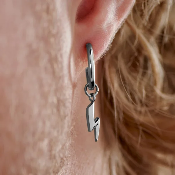 Lucleon Boucle D’oreille En Acier Argenté Avec Pendentif éclair à prix réduits 5