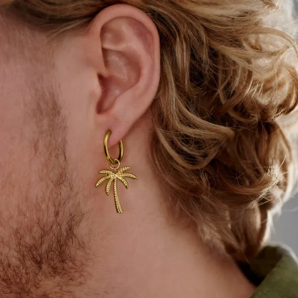 Top ventes Lucleon Boucle D’oreille En Acier Doré Avec Pendentif Palmier 3