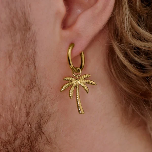 Top ventes Lucleon Boucle D’oreille En Acier Doré Avec Pendentif Palmier 5