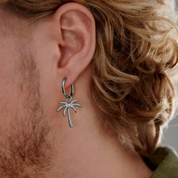 soldes Lucleon Boucle D’oreille En Acier Argenté Avec Pendentif Palmier 3