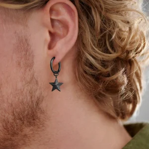 meilleur service Lucleon Boucle D’oreille En Acier Noir Avec Pendentif étoile 12