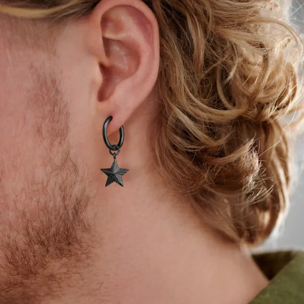 meilleur service Lucleon Boucle D’oreille En Acier Noir Avec Pendentif étoile 4