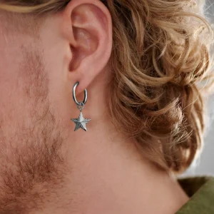 magasin pas cher Lucleon Boucle D’oreille En Titane Argenté Avec Pendentif étoile 12