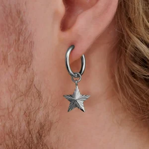 magasin pas cher Lucleon Boucle D’oreille En Titane Argenté Avec Pendentif étoile 18