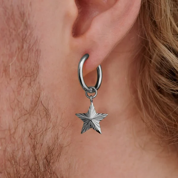 magasin pas cher Lucleon Boucle D’oreille En Titane Argenté Avec Pendentif étoile 7