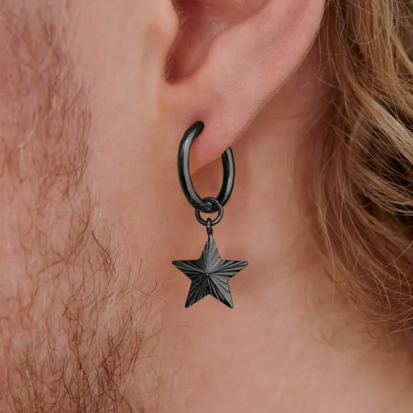 meilleur service Lucleon Boucle D’oreille En Acier Noir Avec Pendentif étoile 6