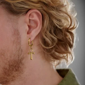à prix d'occasion Lucleon Boucle D’oreille En Titane Doré Avec Pendentif Ankh 9