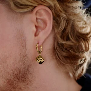 Lucleon Boucle D’oreille En Acier Doré Avec Pendentif Dé Retour Gratuit 14