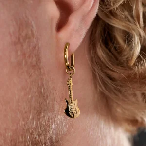 pas cher marque Lucleon Boucle D’oreille En Acier Doré Avec Pendentif Guitare 16