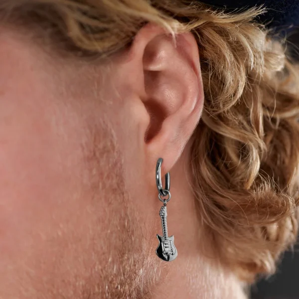 garantie de qualité Lucleon Boucle D’oreille En Acier Argenté Avec Pendentif Guitare 3
