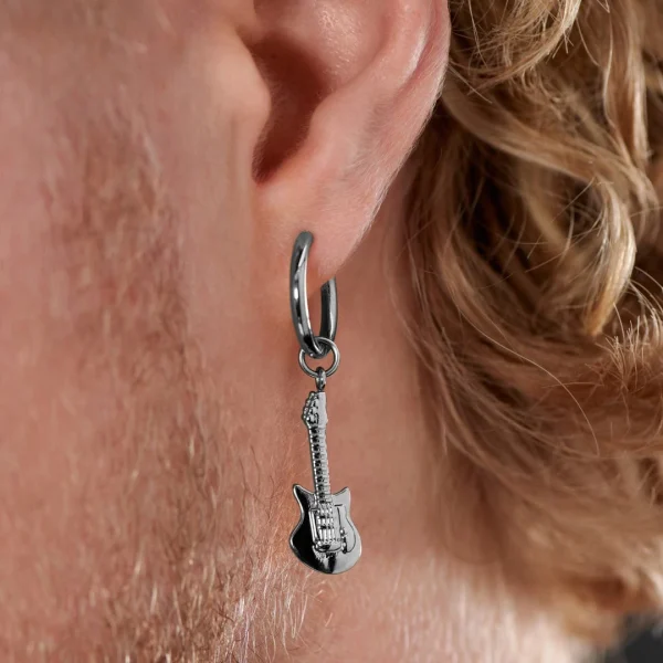 garantie de qualité Lucleon Boucle D’oreille En Acier Argenté Avec Pendentif Guitare 7