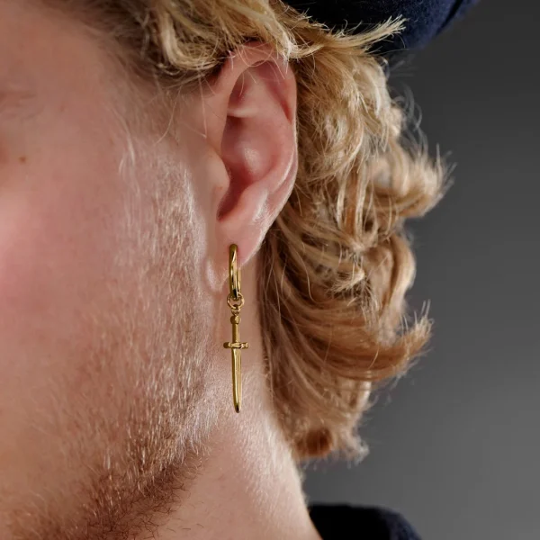 Protections acheteurs Lucleon Boucle D’oreille En Acier Doré Avec Pendentif épée 3