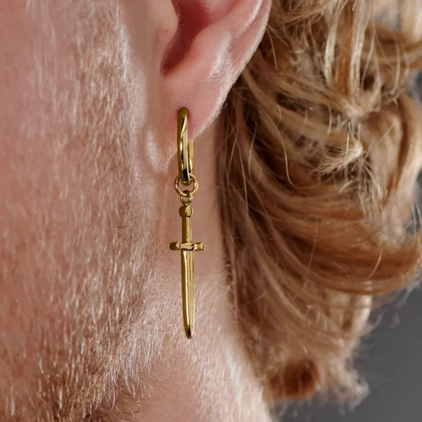 Protections acheteurs Lucleon Boucle D’oreille En Acier Doré Avec Pendentif épée 6