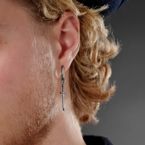 en promotion Lucleon Boucle D’oreille En Titane Argenté Avec Pendentif épée 10