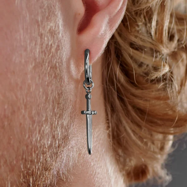 en promotion Lucleon Boucle D’oreille En Titane Argenté Avec Pendentif épée 7