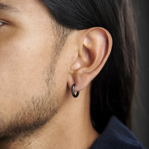 authentiques Lucleon Boucle D’oreille En Acier Noir “Le Cercle” 4