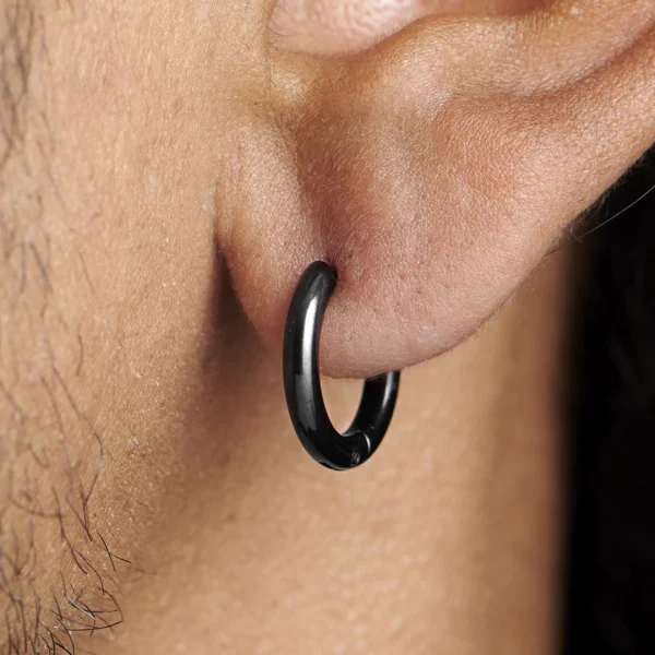 authentiques Lucleon Boucle D’oreille En Acier Noir “Le Cercle” 6